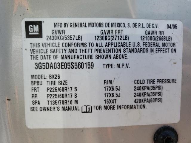 Photo 10 from auction – 2005 BUICK RENDEZVOUS with VIN 3G5DA03E05S560159