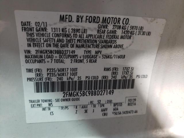 Photo 10 from auction – 2011 FORD FLEX SE with VIN 2FMGK5BC9BBD27149