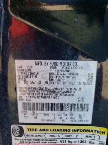 Photo 10 from auction – 2011 FORD F150 SUPER with VIN 1FTFW1ET9BFB31879