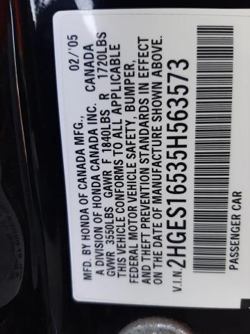 Photo 10 from auction – 2005 HONDA CIVIC LX with VIN 2HGES16535H563573