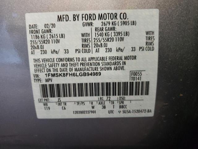 Photo 10 from auction – 2020 FORD EXPLORER L with VIN 1FMSK8FH6LGB94989