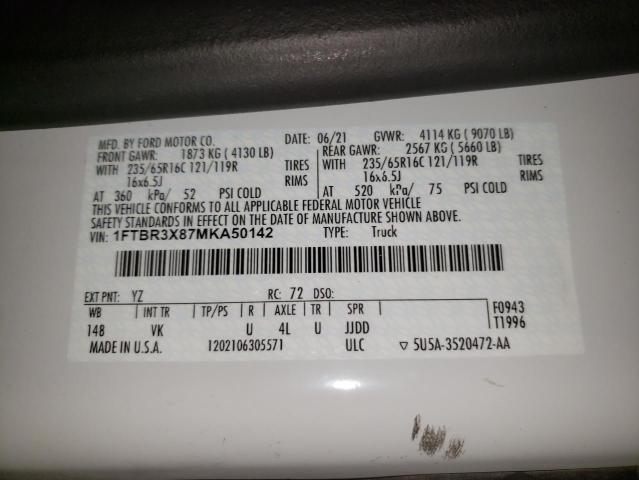 Photo 10 from auction – 2021 FORD TRANSIT T- with VIN 1FTBR3X87MKA50142