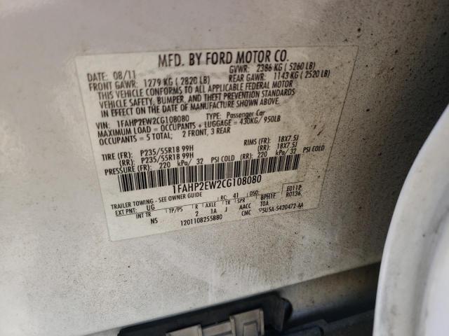 Photo 10 from auction – 2012 FORD TAURUS SEL with VIN 1FAHP2EW2CG108080