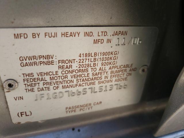 Photo 10 from auction – 2007 SUBARU IMPREZA WR with VIN JF1GD76657L513766