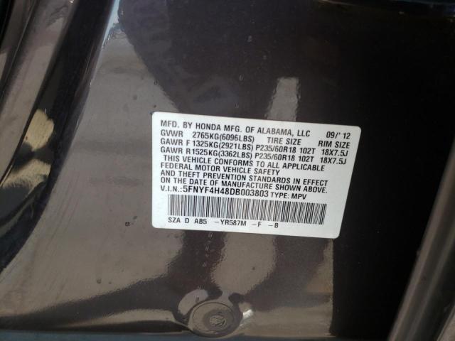 Photo 10 from auction – 2013 HONDA PILOT EX with VIN 5FNYF4H48DB003803