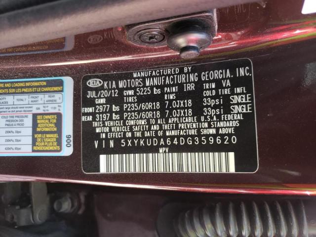 Photo 10 from auction – 2013 KIA SORENTO EX with VIN 5XYKUDA64DG359620