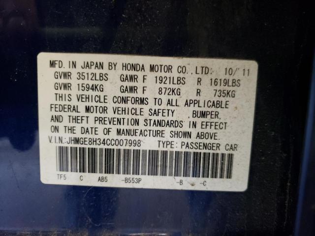 Photo 10 from auction – 2012 HONDA FIT with VIN JHMGE8H34CC007998