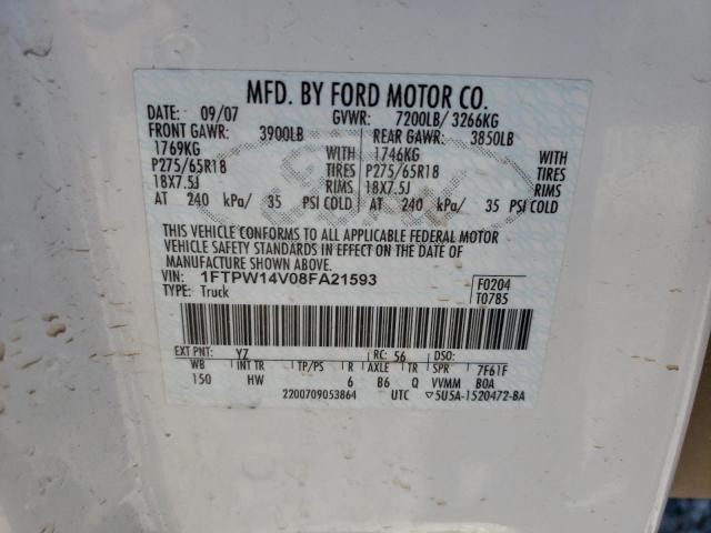 Photo 10 from auction – 2008 FORD F150 SUPER with VIN 1FTPW14V08FA21593