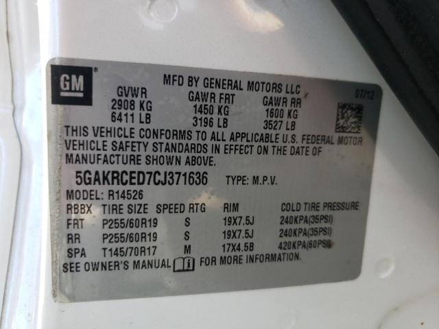 Photo 10 from auction – 2012 BUICK ENCLAVE with VIN 5GAKRCED7CJ371636