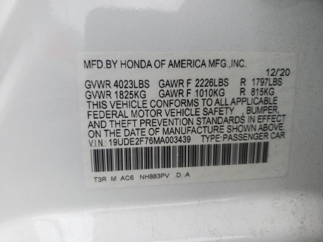 Photo 10 from auction – 2021 ACURA ILX PREMIU with VIN 19UDE2F76MA003439