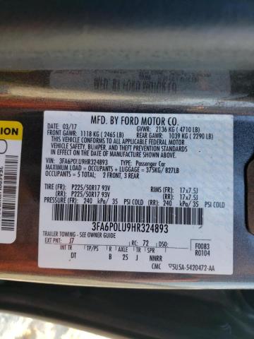 Photo 10 from auction – 2017 FORD FUSION SE with VIN 3FA6P0LU9HR324893