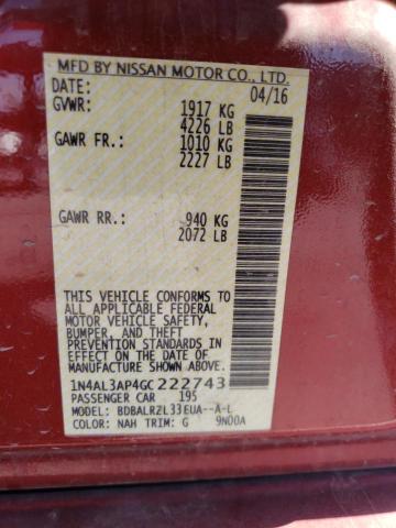 Photo 10 from auction – 2016 NISSAN ALTIMA 2.5 with VIN 1N4AL3AP4GC222743