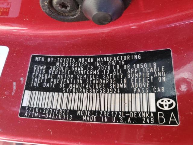 Photo 10 from auction – 2017 TOYOTA COROLLA L with VIN 5YFBURHE6HP580924