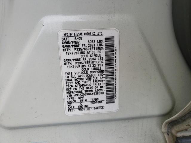 Photo 10 from auction – 2005 NISSAN MURANO SL with VIN JN8AZ08W65W438503