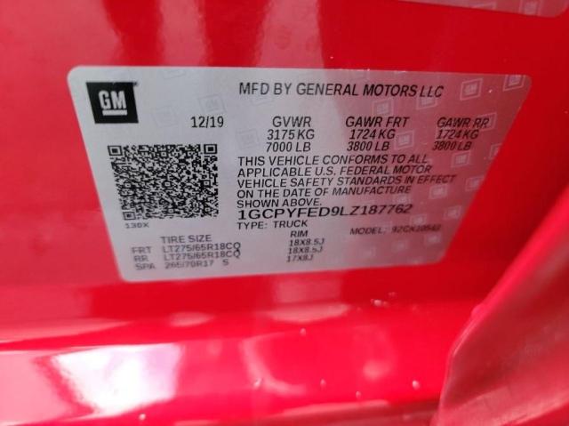 Photo 10 from auction – 2020 CHEVROLET SILVERADO with VIN 1GCPYFED9LZ187762