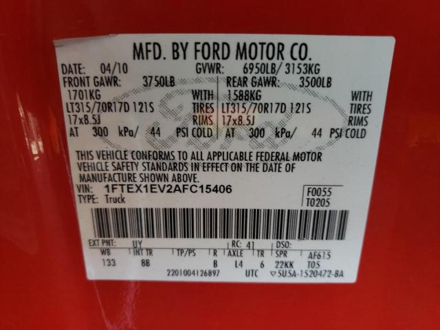 Photo 10 from auction – 2010 FORD F150 SUPER with VIN 1FTEX1EV2AFC15406