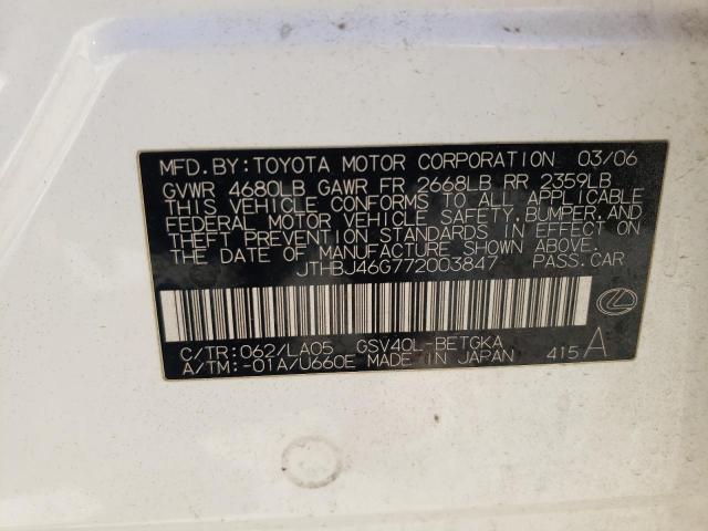 Photo 10 from auction – 2007 LEXUS ES 350 with VIN JTHBJ46G772003847