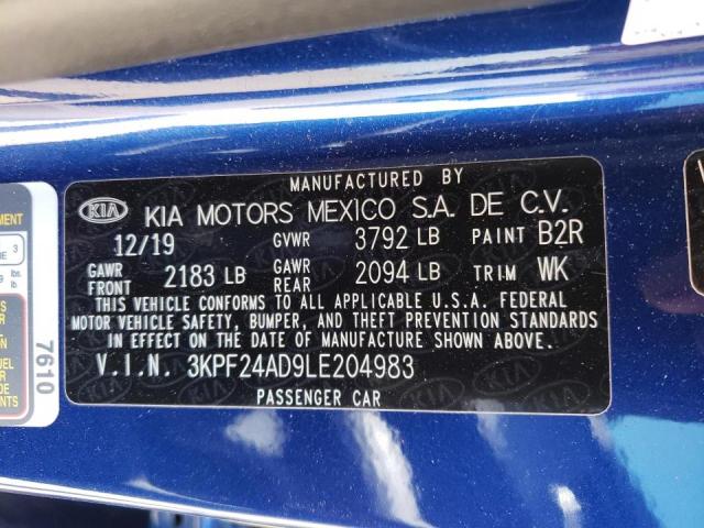 Photo 10 from auction – 2020 KIA FORTE FE with VIN 3KPF24AD9LE204983
