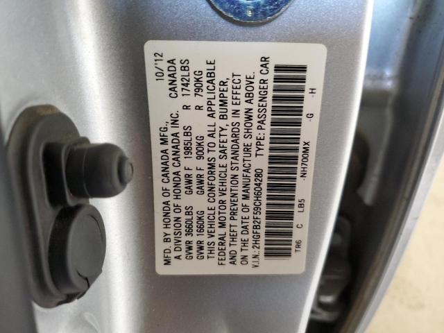 Photo 10 from auction – 2012 HONDA CIVIC LX with VIN 2HGFB2F59CH604280