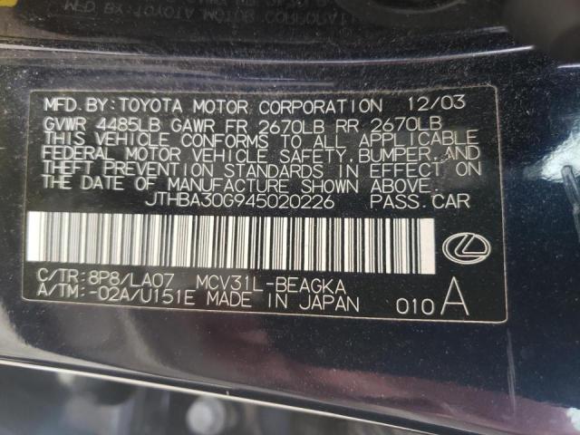 Photo 10 from auction – 2004 LEXUS ES 330 with VIN JTHBA30G945020226
