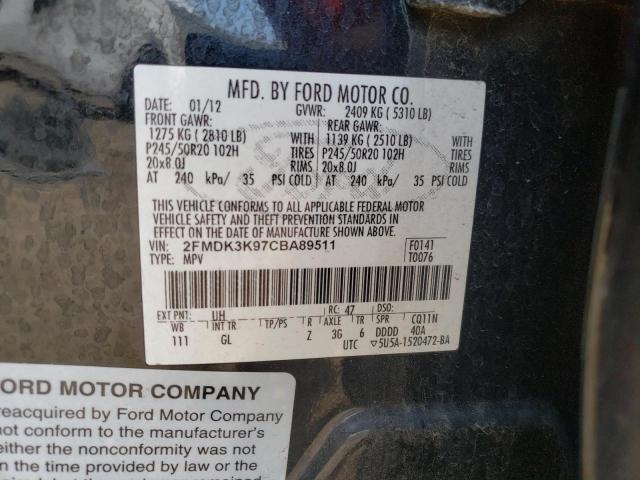 Photo 10 from auction – 2012 FORD EDGE LIMIT with VIN 2FMDK3K97CBA89511