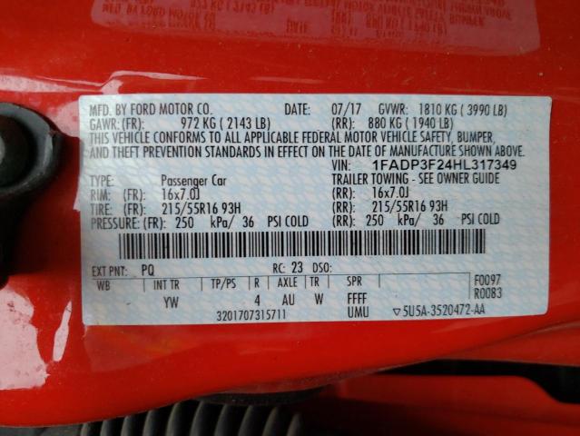 Photo 10 from auction – 2017 FORD FOCUS SE with VIN 1FADP3F24HL317349