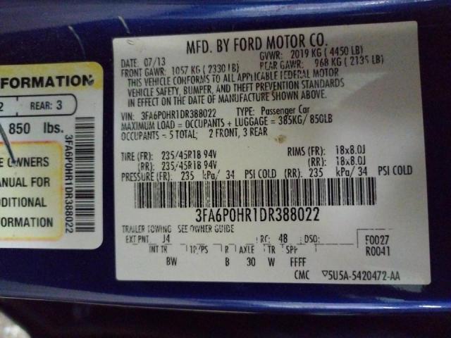 Photo 10 from auction – 2013 FORD FUSION SE with VIN 3FA6P0HR1DR388022