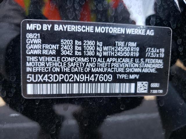 Photo 10 from auction – 2022 BMW X3 SDRIVE3 with VIN 5UX43DP02N9H47609