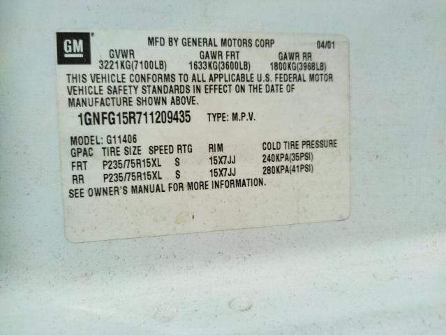 Photo 10 from auction – 2001 CHEVROLET EXPRESS with VIN 1GNFG15R711209435