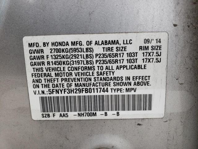 Photo 10 from auction – 2015 HONDA PILOT LX with VIN 5FNYF3H29FB011744