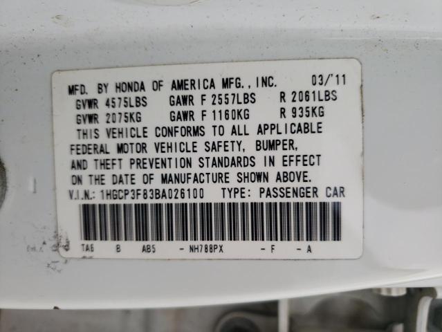 Photo 10 from auction – 2011 HONDA ACCORD EXL with VIN 1HGCP3F83BA026100