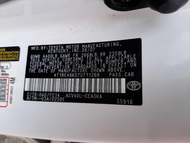 Photo 10 from auction – 2007 TOYOTA CAMRY CE with VIN 4T1BE46K07U711268