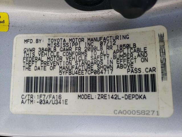 صورة رقم 10 من المزاد - 2012 TOYOTA COROLLA BA مع VIN 5YFBU4EE7CP064717