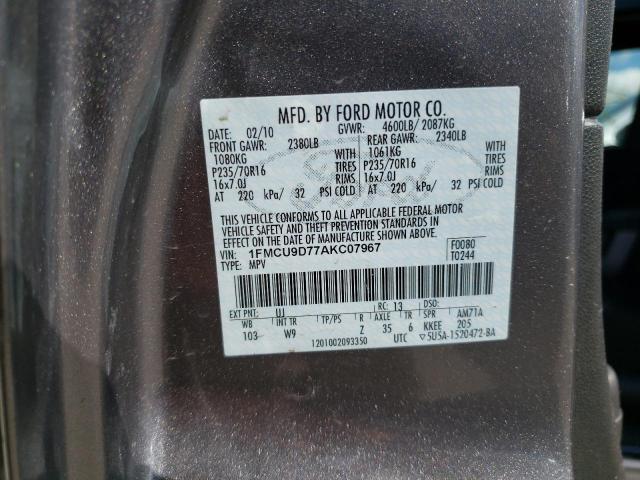 Zdjęcie 10 z aukcji – 2010 FORD ESCAPE XLT z VIN 1FMCU9D77AKC07967