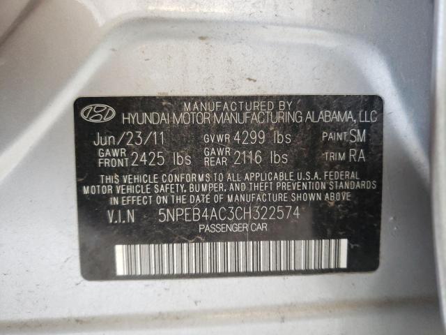 Photo 10 from auction – 2012 HYUNDAI SONATA GLS with VIN 5NPEB4AC3CH322574