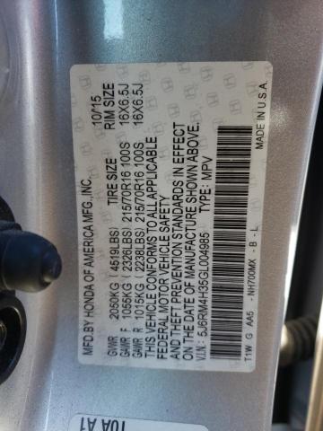 Photo 10 from auction – 2016 HONDA CR-V LX with VIN 5J6RM4H35GL004985