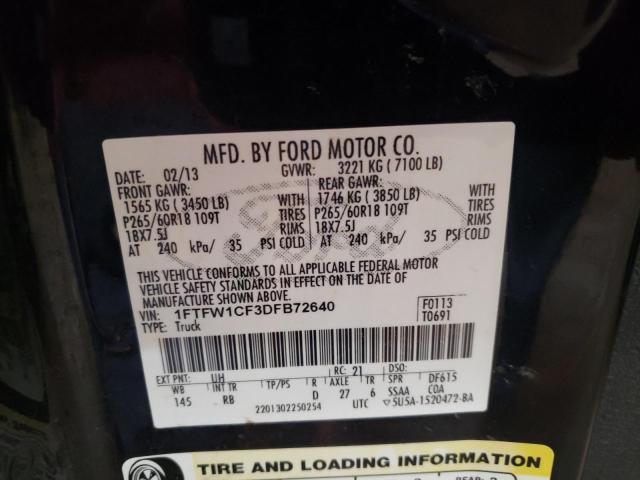 Photo 10 from auction – 2013 FORD F150 2WD with VIN 1FTFW1CF3DFB72640