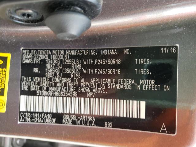 Photo 10 from auction – 2016 TOYOTA HIGHLANDER with VIN 5TDBKRFH8GS354599