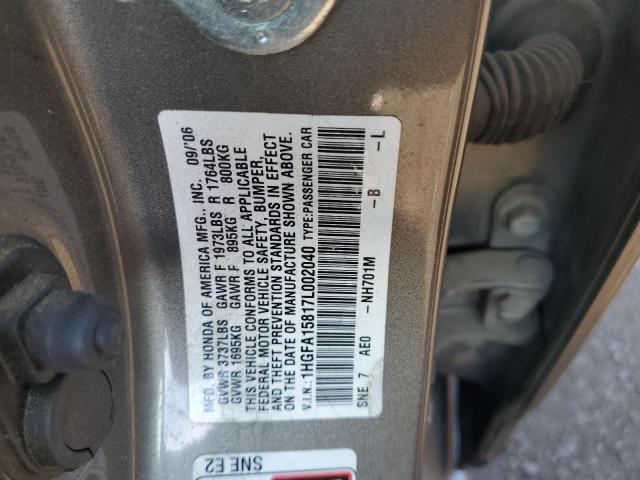 Photo 10 from auction – 2007 HONDA CIVIC EX with VIN 1HGFA15817L002040