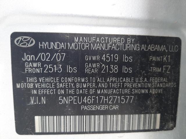 Photo 10 from auction – 2007 HYUNDAI SONATA SE with VIN 5NPEU46F17H271577