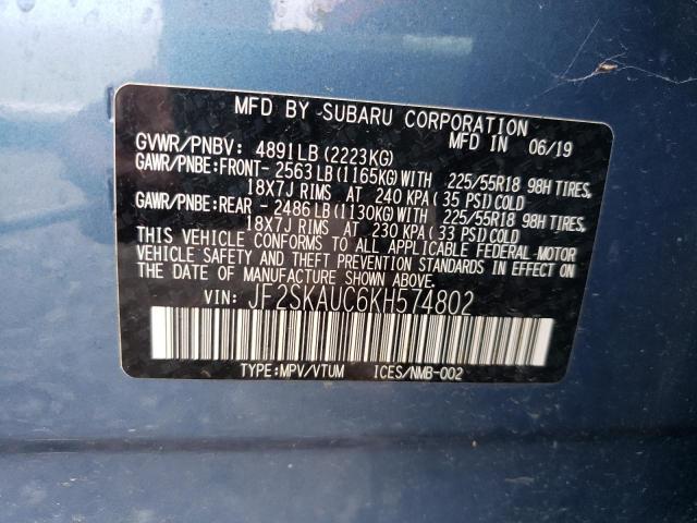 Photo 10 from auction – 2019 SUBARU FORESTER L with VIN JF2SKAUC6KH574802