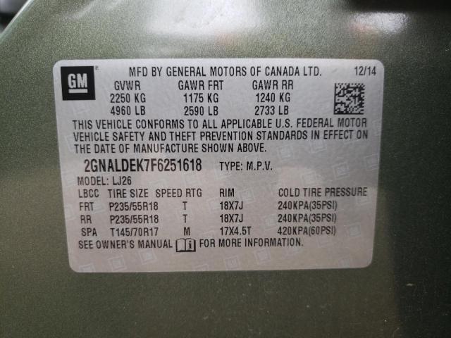 Photo 10 from auction – 2015 CHEVROLET EQUINOX LT with VIN 2GNALDEK7F6251618
