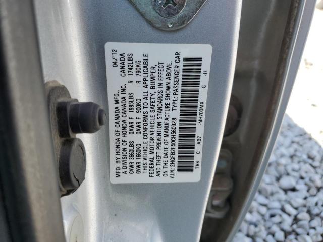 Photo 10 from auction – 2012 HONDA CIVIC LX with VIN 2HGFB2F50CH560928