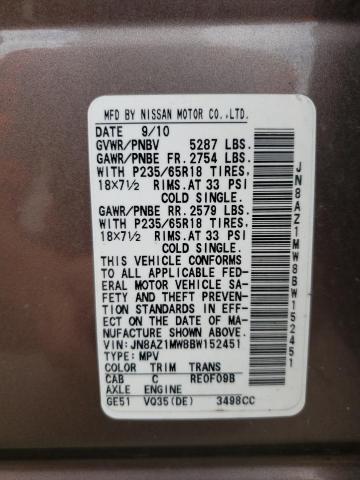 Photo 10 from auction – 2011 NISSAN MURANO S with VIN JN8AZ1MW8BW152451