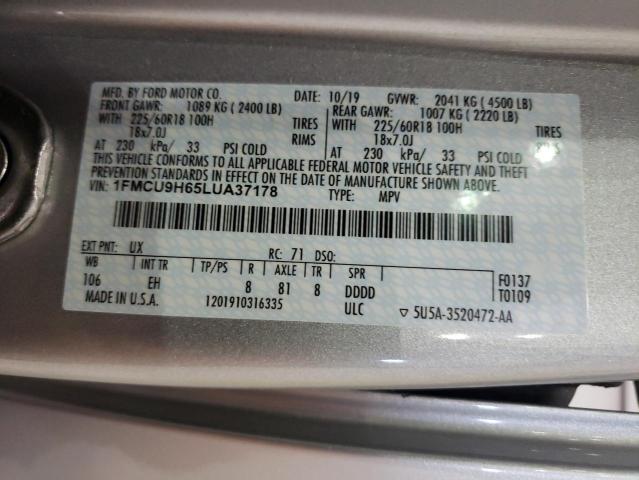 Photo 10 from auction – 2020 FORD ESCAPE SEL with VIN 1FMCU9H65LUA37178