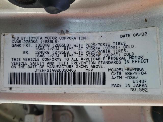 Photo 10 from auction – 2002 TOYOTA HIGHLANDER with VIN JTEHF21A620090466