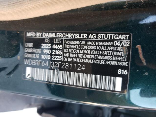Photo 10 from auction – 2002 MERCEDES-BENZ C 320 with VIN WDBRF64J32F281124