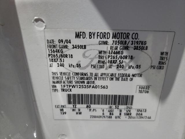 Photo 10 from auction – 2005 FORD F150 SUPER with VIN 1FTPW12535FA01563