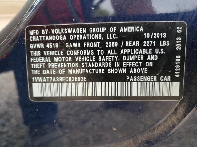 Photo 10 from auction – 2014 VOLKSWAGEN PASSAT S with VIN 1VWAT7A38EC035935