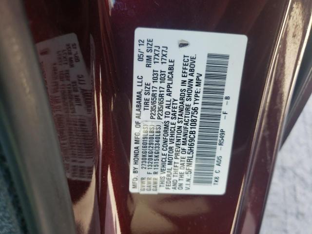 Photo 10 from auction – 2012 HONDA ODYSSEY EX with VIN 5FNRL5H69CB108756